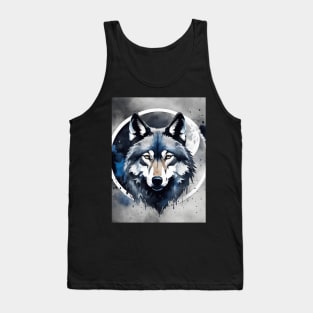 Timber Wolf in Watercolor and Charcoal Tank Top